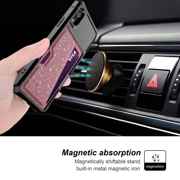 For iPhone XR Glitter Magnetic Card Bag Phone Case