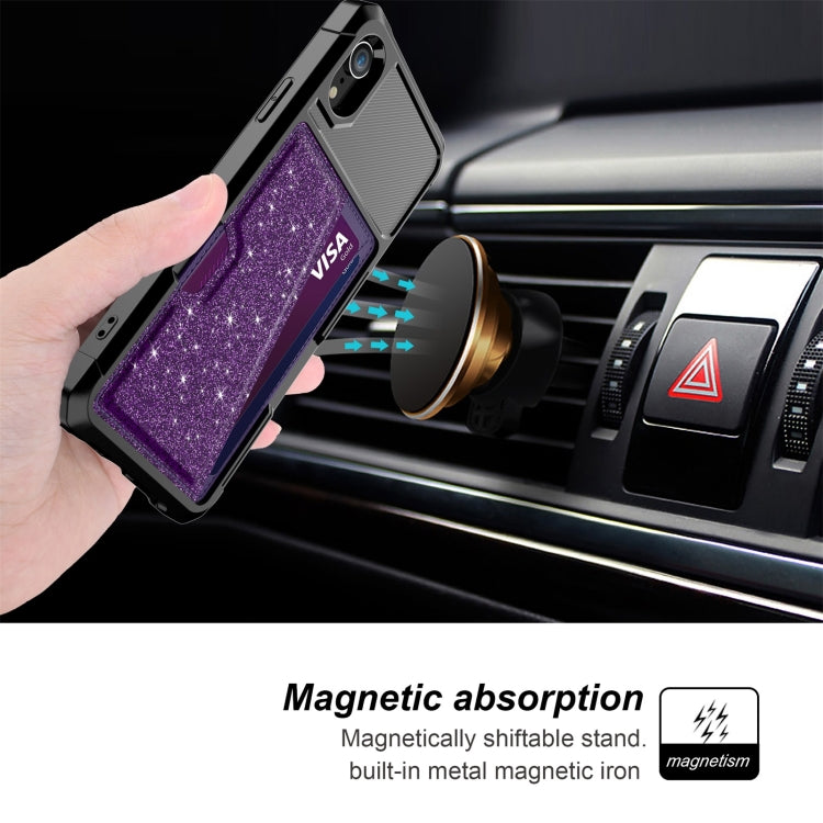 For iPhone XR Glitter Magnetic Card Bag Phone Case