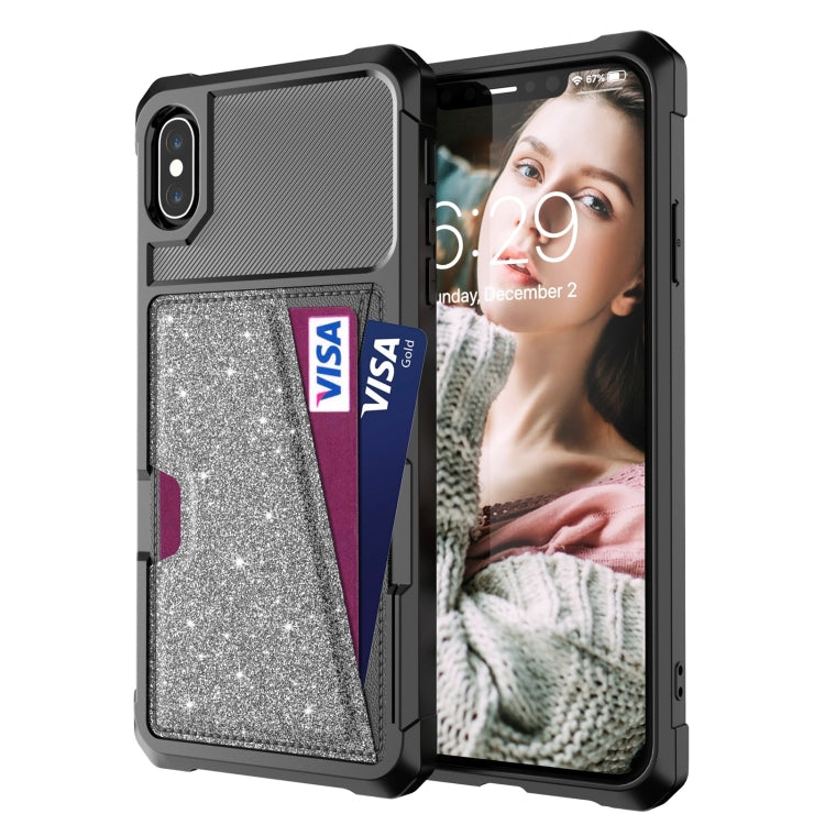 For iPhone XS Max Glitter Magnetic Card Bag