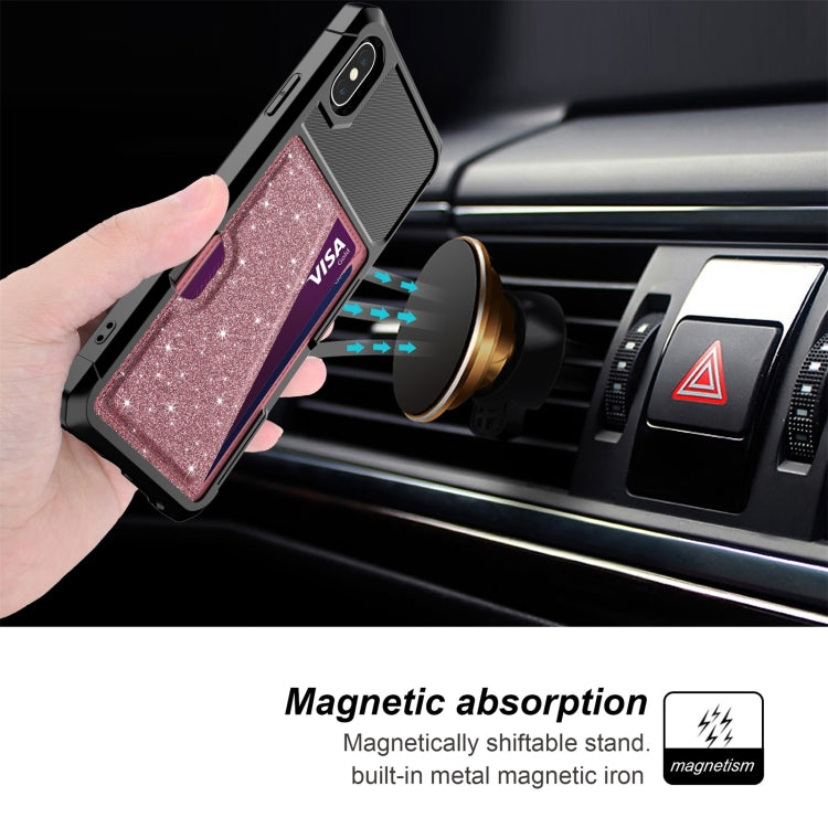 For iPhone XS Max Glitter Magnetic Card Bag