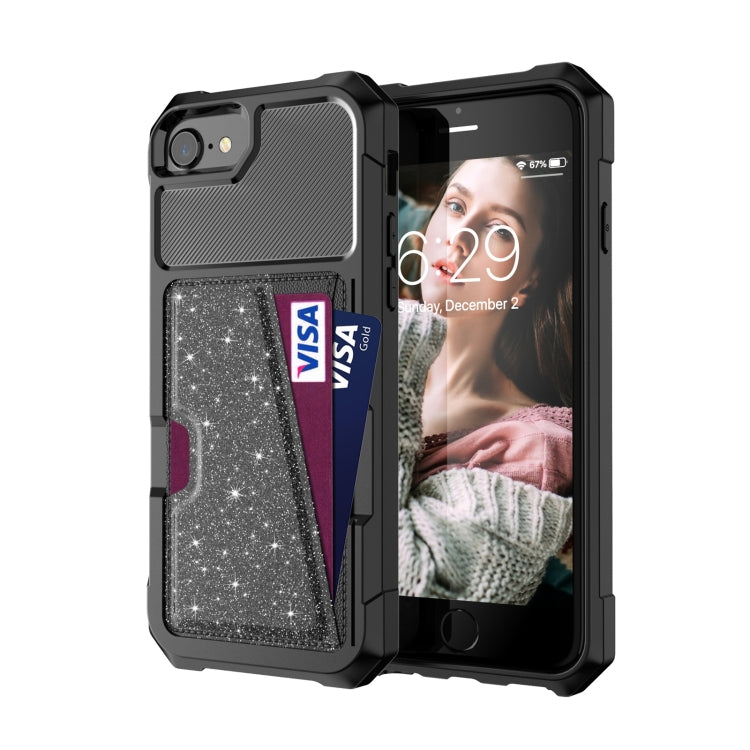 For iPhone SE 2022 / SE 2020 / 8 / 7 Glitter Magnetic Card Bag Phone Case