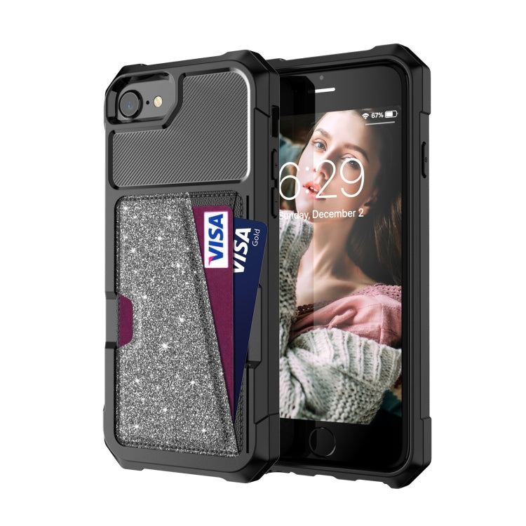 For iPhone SE 2022 / SE 2020 / 8 / 7 Glitter Magnetic Card Bag Phone Case