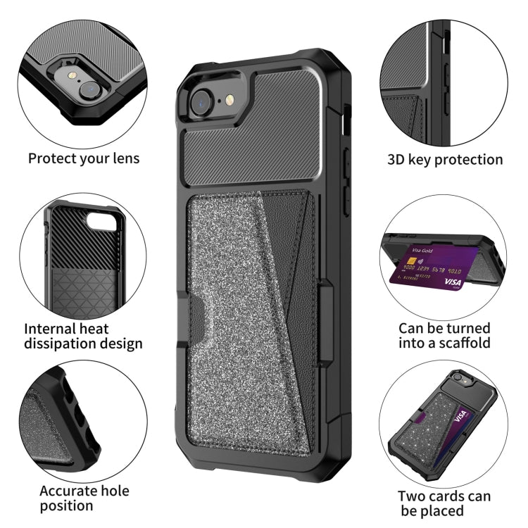 For iPhone SE 2022 / SE 2020 / 8 / 7 Glitter Magnetic Card Bag Phone Case