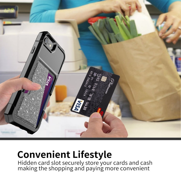 For iPhone SE 2022 / SE 2020 / 8 / 7 Glitter Magnetic Card Bag Phone Case