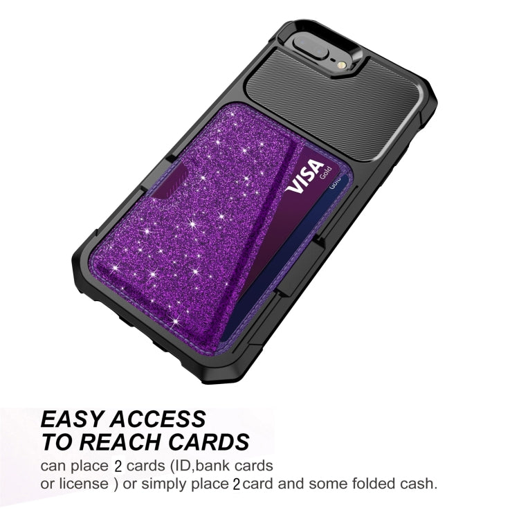 Glitter Magnetic Card Bag Phone Case For iPhone 8 Plus / 7 Plus / 6 Plus(Purple)