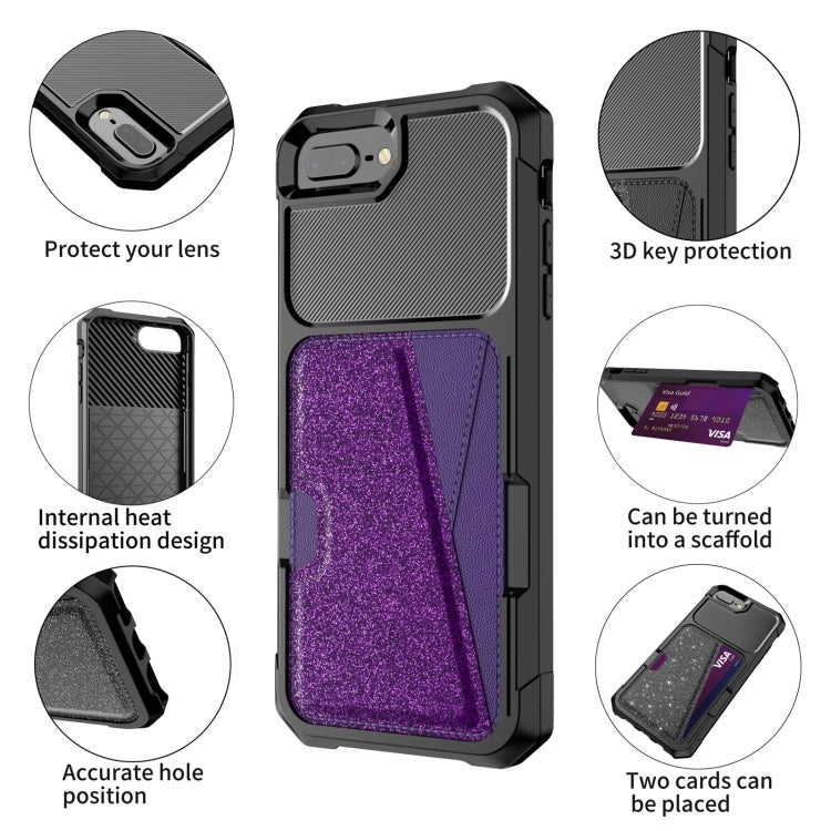 Glitter Magnetic Card Bag Phone Case For iPhone 8 Plus / 7 Plus / 6 Plus(Purple)