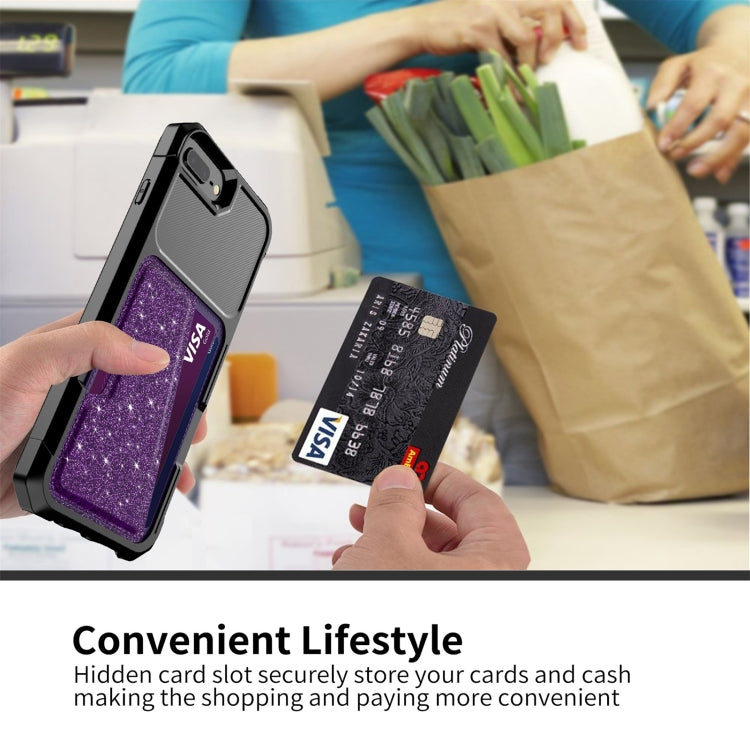 Glitter Magnetic Card Bag Phone Case For iPhone 8 Plus / 7 Plus / 6 Plus(Purple)