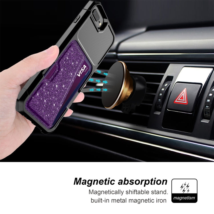 Glitter Magnetic Card Bag Phone Case For iPhone 8 Plus / 7 Plus / 6 Plus(Purple)