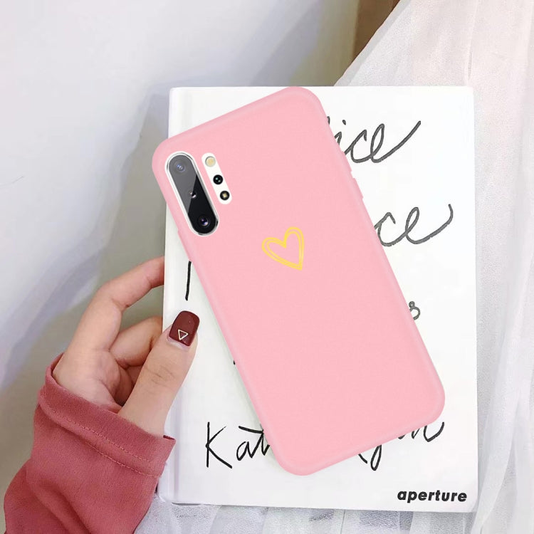 For Galaxy Note10+ Golden Love Heart Pattern Frosted TPU Protective Case