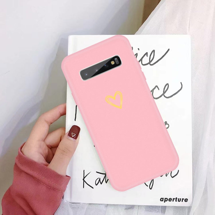 For Galaxy S10+ Golden Love Heart Pattern Frosted TPU Protective Case