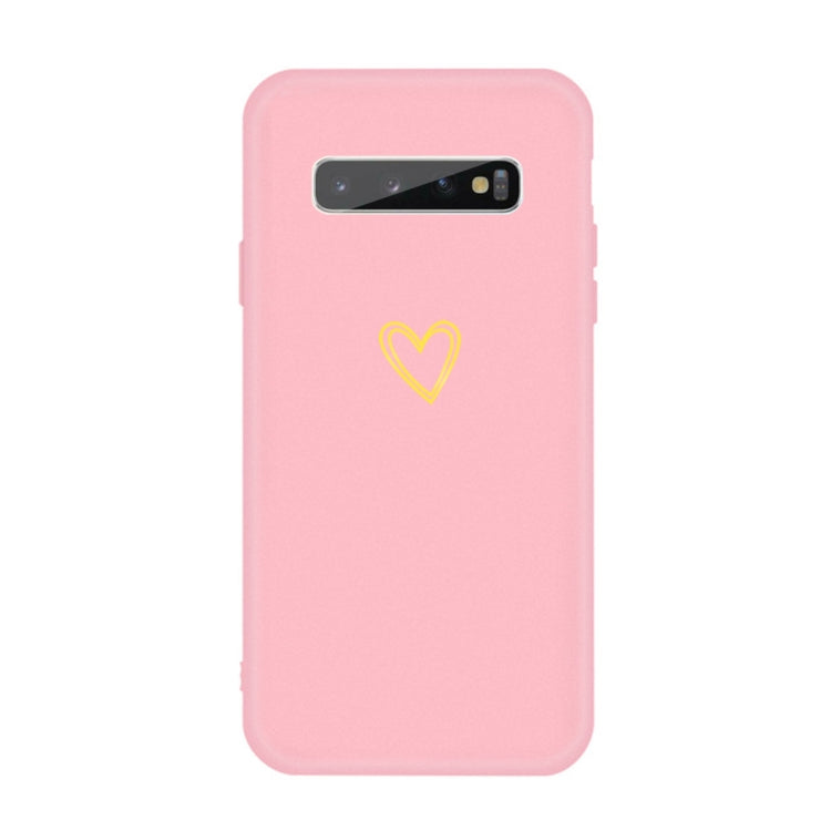 For Galaxy S10+ Golden Love Heart Pattern Frosted TPU Protective Case