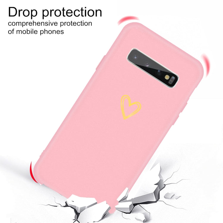 For Galaxy S10+ Golden Love Heart Pattern Frosted TPU Protective Case