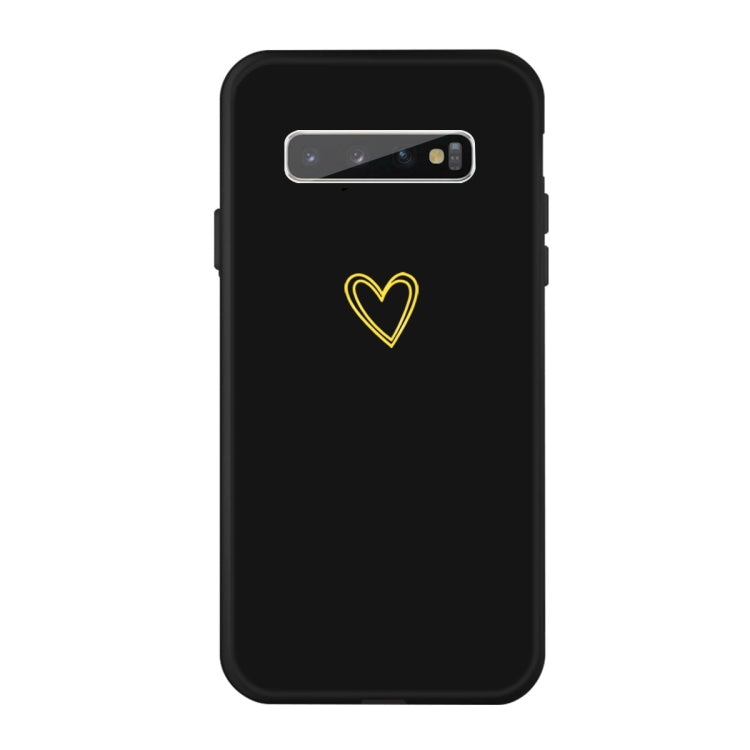 For Galaxy S10+ Golden Love Heart Pattern Frosted TPU Protective Case