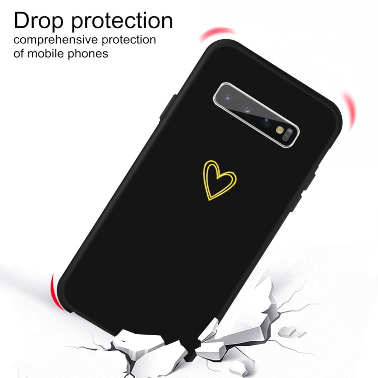 For Galaxy S10+ Golden Love Heart Pattern Frosted TPU Protective Case