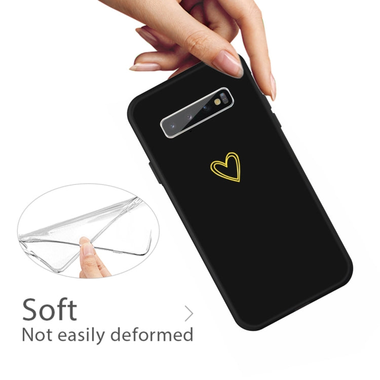 For Galaxy S10+ Golden Love Heart Pattern Frosted TPU Protective Case