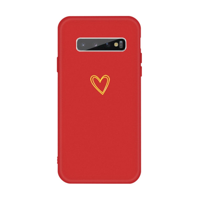For Galaxy S10+ Golden Love Heart Pattern Frosted TPU Protective Case