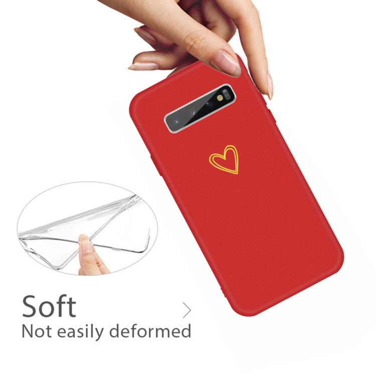 For Galaxy S10+ Golden Love Heart Pattern Frosted TPU Protective Case