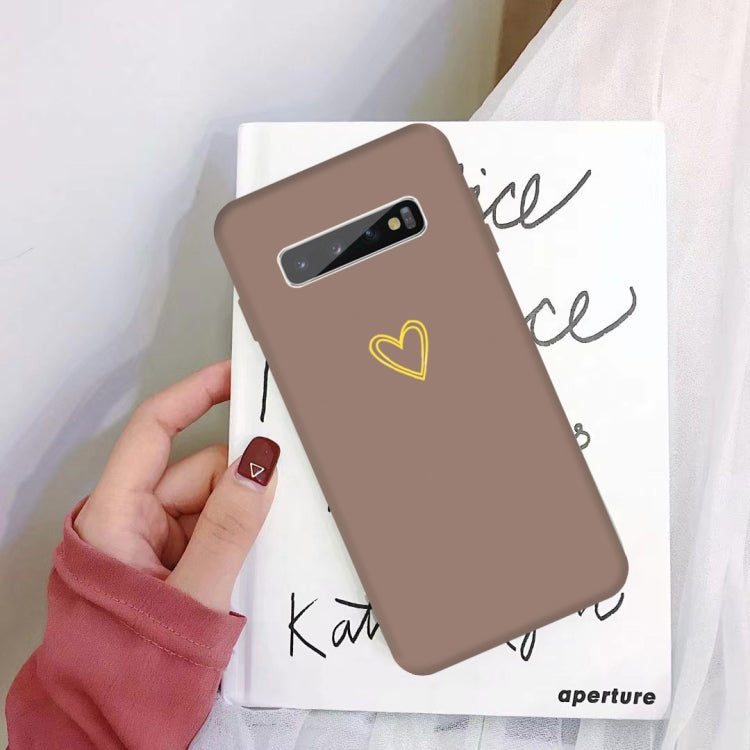 For Galaxy S10+ Golden Love Heart Pattern Frosted TPU Protective Case