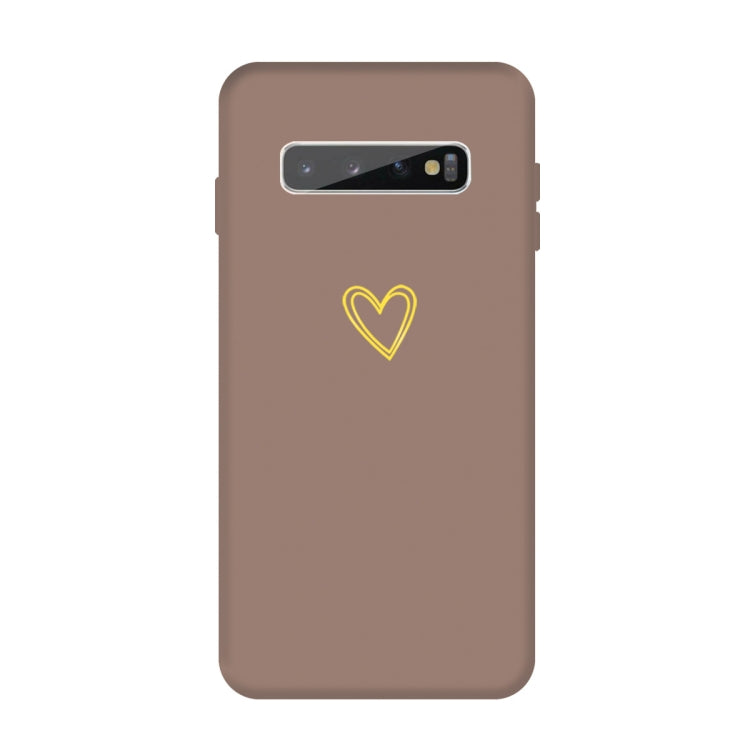 For Galaxy S10+ Golden Love Heart Pattern Frosted TPU Protective Case