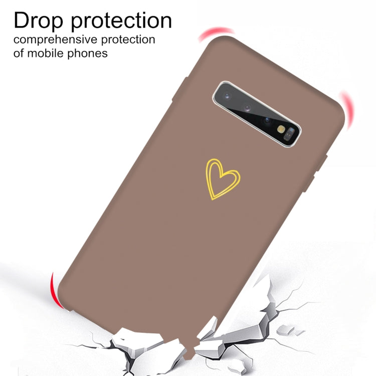 For Galaxy S10+ Golden Love Heart Pattern Frosted TPU Protective Case