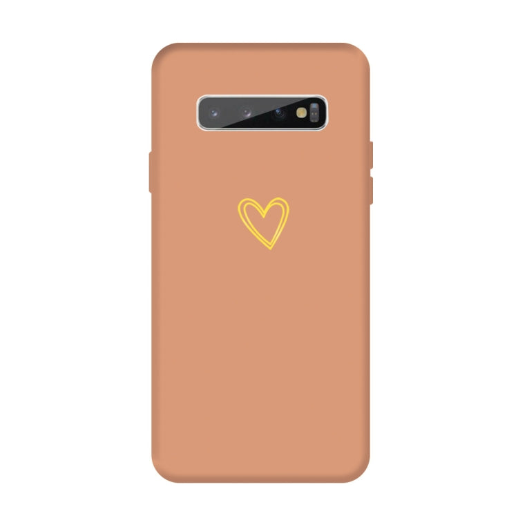 For Galaxy S10+ Golden Love Heart Pattern Frosted TPU Protective Case