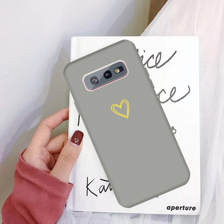 For Galaxy S10e Golden Love Heart Pattern Frosted TPU Protective Case