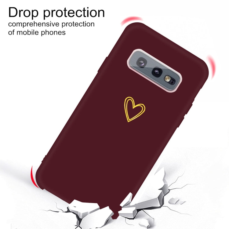 For Galaxy S10e Golden Love Heart Pattern Frosted TPU Protective Case