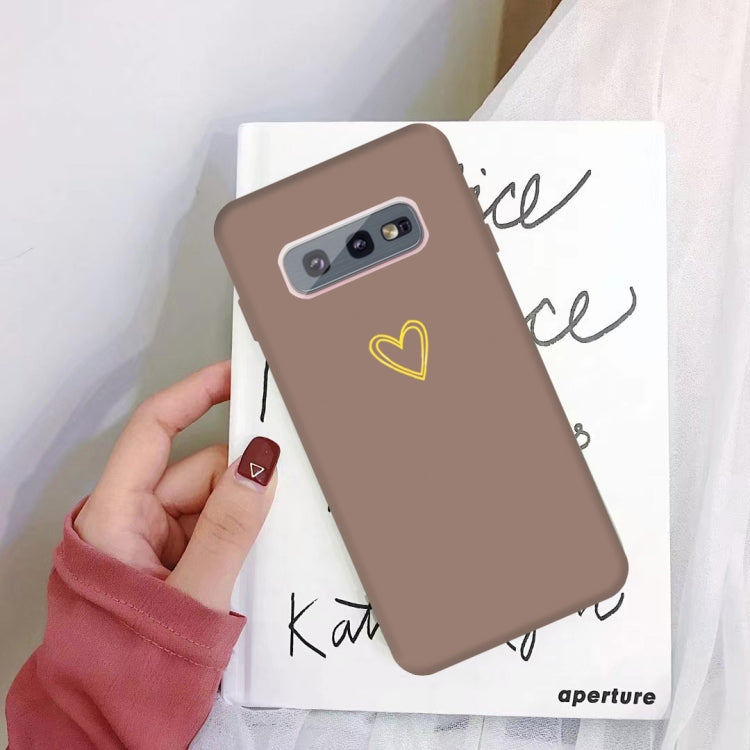 For Galaxy S10e Golden Love Heart Pattern Frosted TPU Protective Case