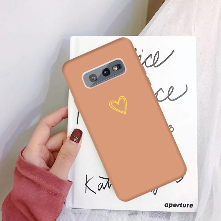 For Galaxy S10e Golden Love Heart Pattern Frosted TPU Protective Case