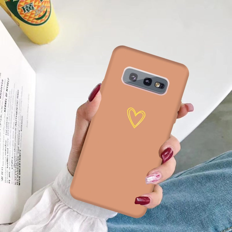 For Galaxy S10e Golden Love Heart Pattern Frosted TPU Protective Case