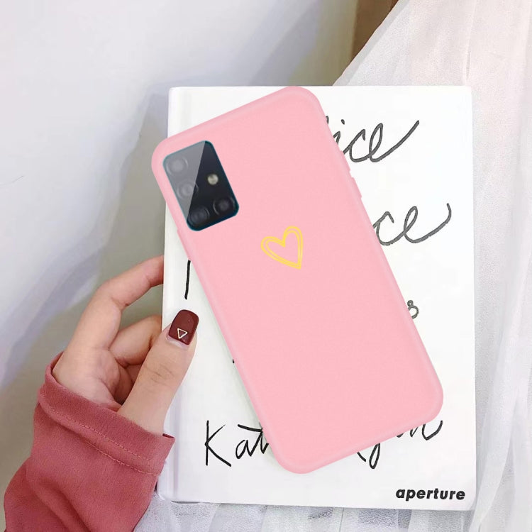 For Galaxy A71 Golden Love Heart Pattern Frosted TPU Protective Case