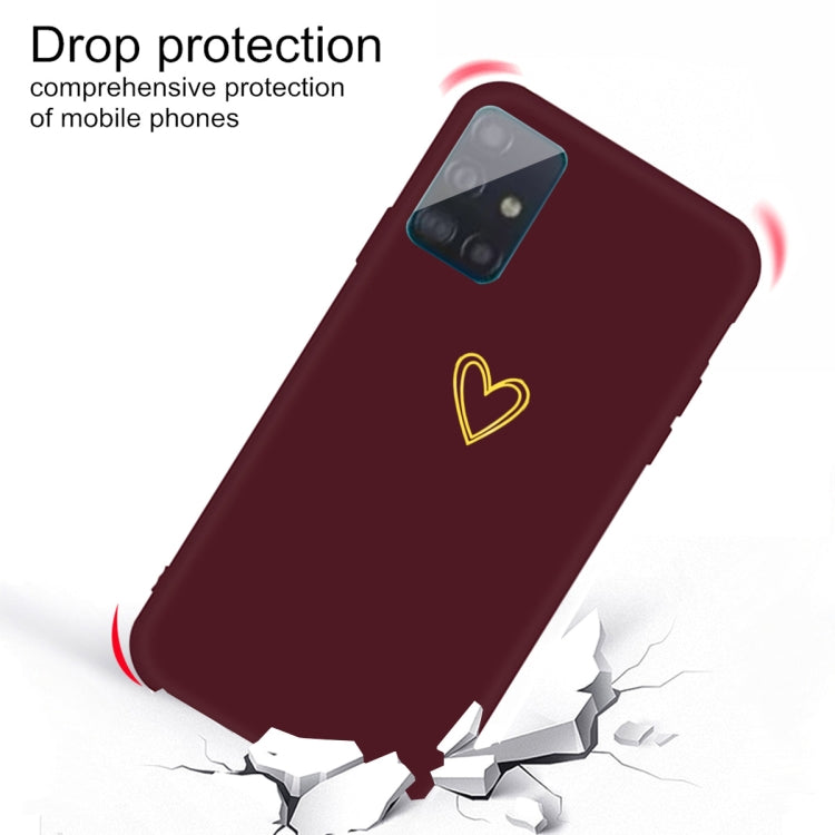 For Galaxy A51 Golden Love Heart Pattern Frosted TPU Protective Case