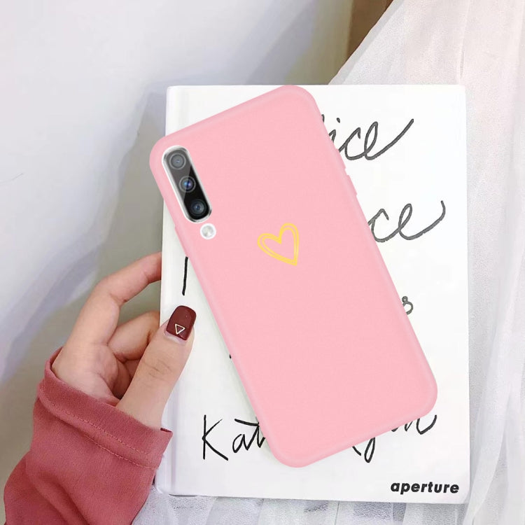 For Galaxy A50 Golden Love Heart Pattern Frosted TPU Protective Case
