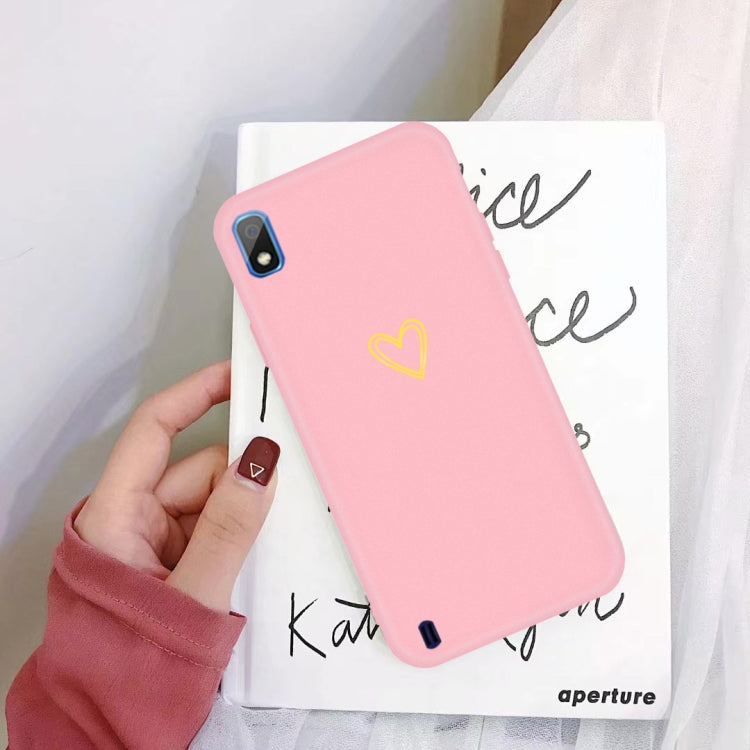 For Galaxy A10 Golden Love Heart Pattern Frosted TPU Protective Case