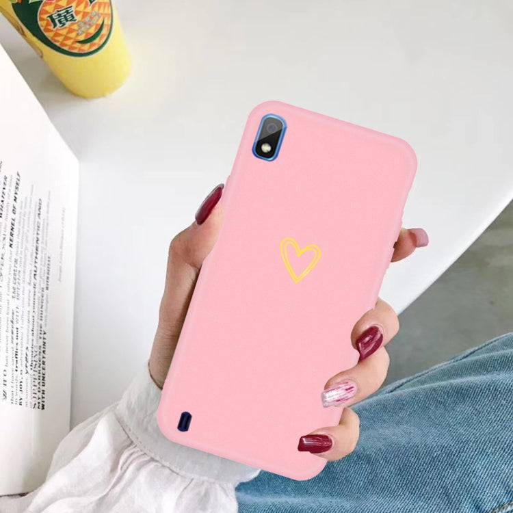 For Galaxy A10 Golden Love Heart Pattern Frosted TPU Protective Case