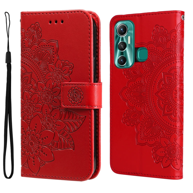 For Infinix Hot 11 7-petal Flowers Embossing Pattern Horizontal Flip Leather Case