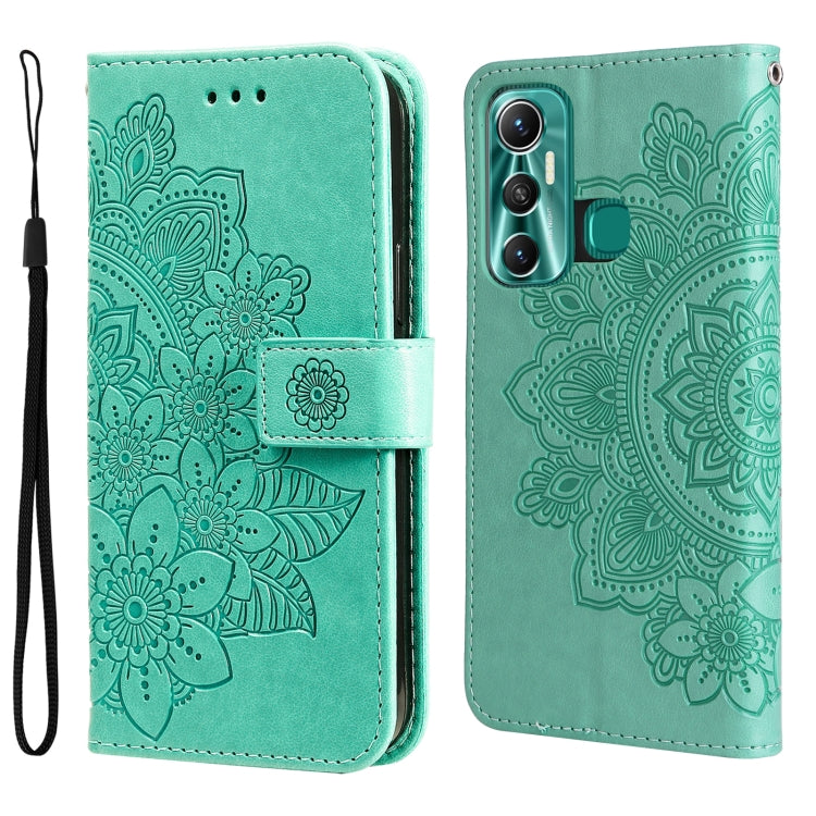 For Infinix Hot 11 7-petal Flowers Embossing Pattern Horizontal Flip Leather Case