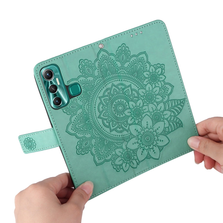 For Infinix Hot 11 7-petal Flowers Embossing Pattern Horizontal Flip Leather Case
