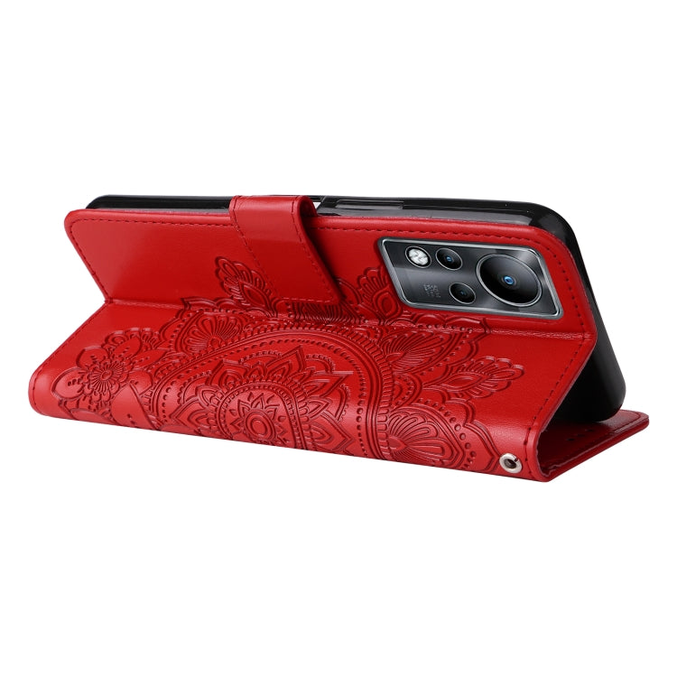 For Infinix Note 11 7-petal Flowers Embossing Pattern Horizontal Flip Leather Case