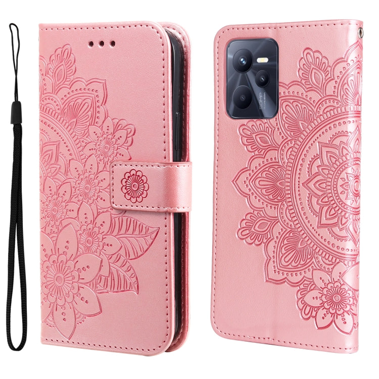 For OPPO Realme C35 7-petal Flowers Embossing Pattern Horizontal Flip Leather Case