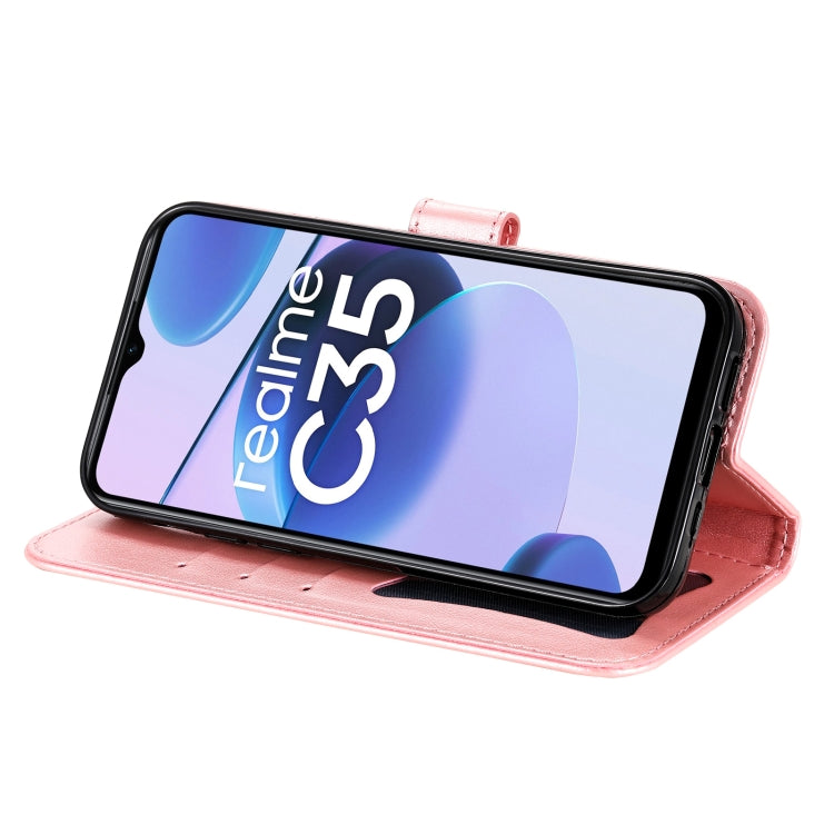 For OPPO Realme C35 7-petal Flowers Embossing Pattern Horizontal Flip Leather Case