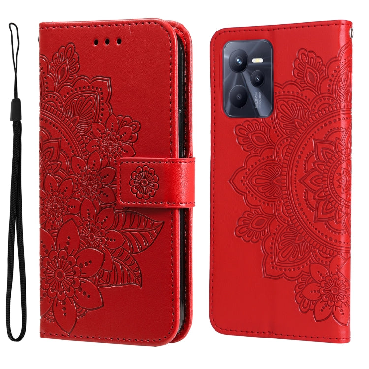 For OPPO Realme C35 7-petal Flowers Embossing Pattern Horizontal Flip Leather Case