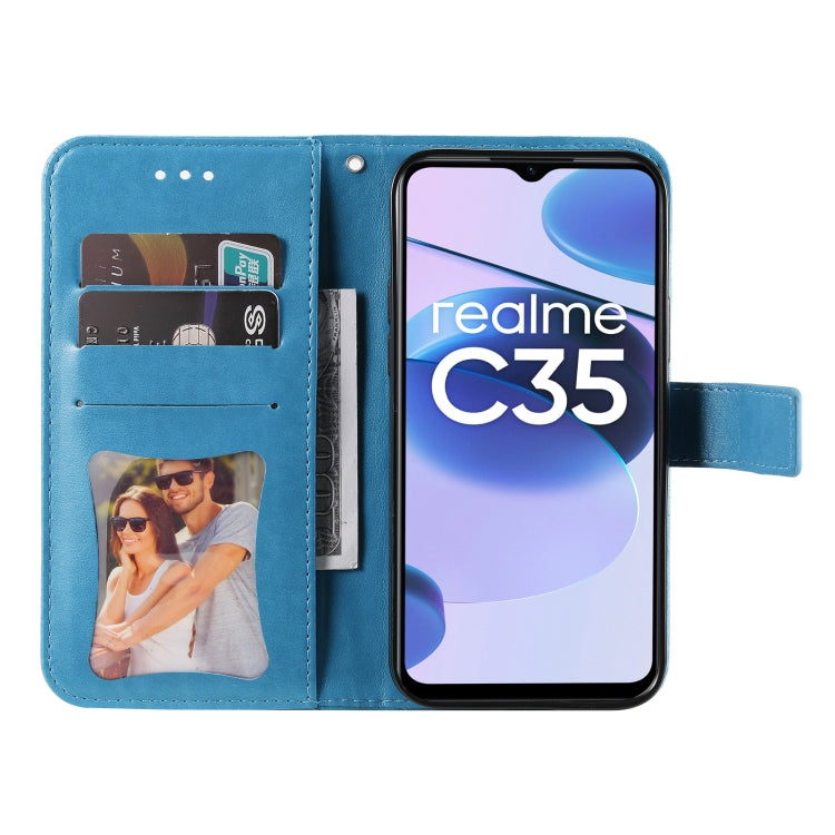 For OPPO Realme C35 7-petal Flowers Embossing Pattern Horizontal Flip Leather Case