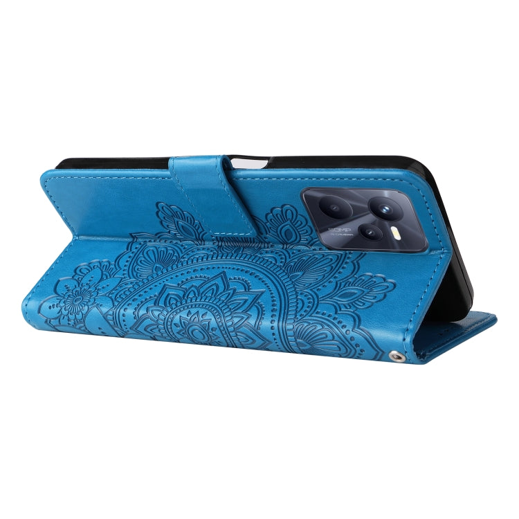 For OPPO Realme C35 7-petal Flowers Embossing Pattern Horizontal Flip Leather Case