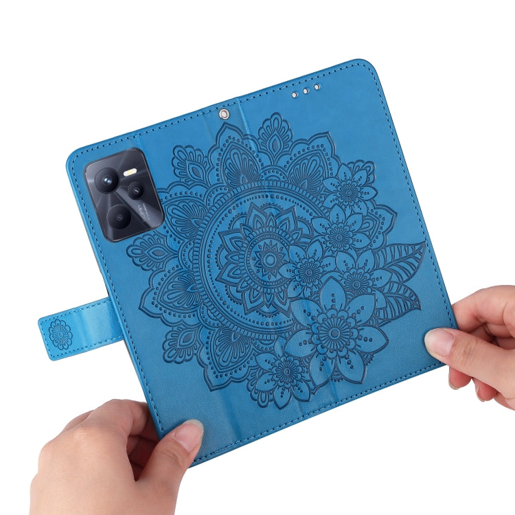 For OPPO Realme C35 7-petal Flowers Embossing Pattern Horizontal Flip Leather Case