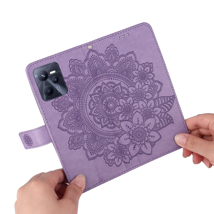 For OPPO Realme C35 7-petal Flowers Embossing Pattern Horizontal Flip Leather Case