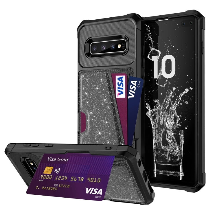 For Samsung Galaxy S10+ Glitter Magnetic Card Bag Phone Case