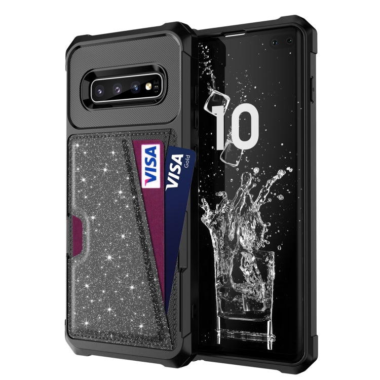 For Samsung Galaxy S10+ Glitter Magnetic Card Bag Phone Case