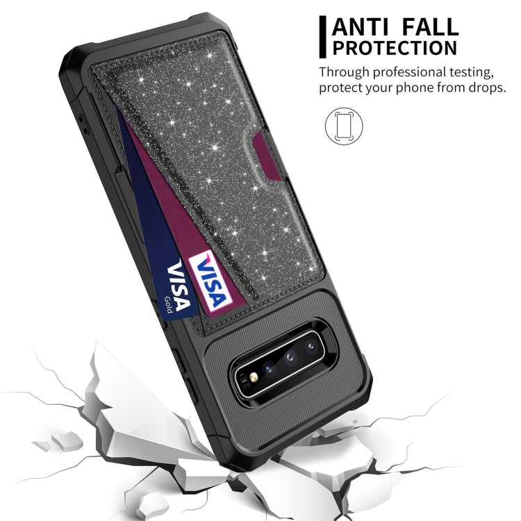 For Samsung Galaxy S10+ Glitter Magnetic Card Bag Phone Case