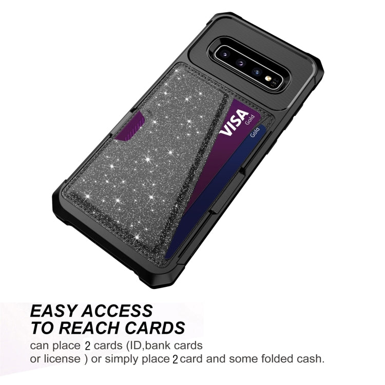 For Samsung Galaxy S10+ Glitter Magnetic Card Bag Phone Case